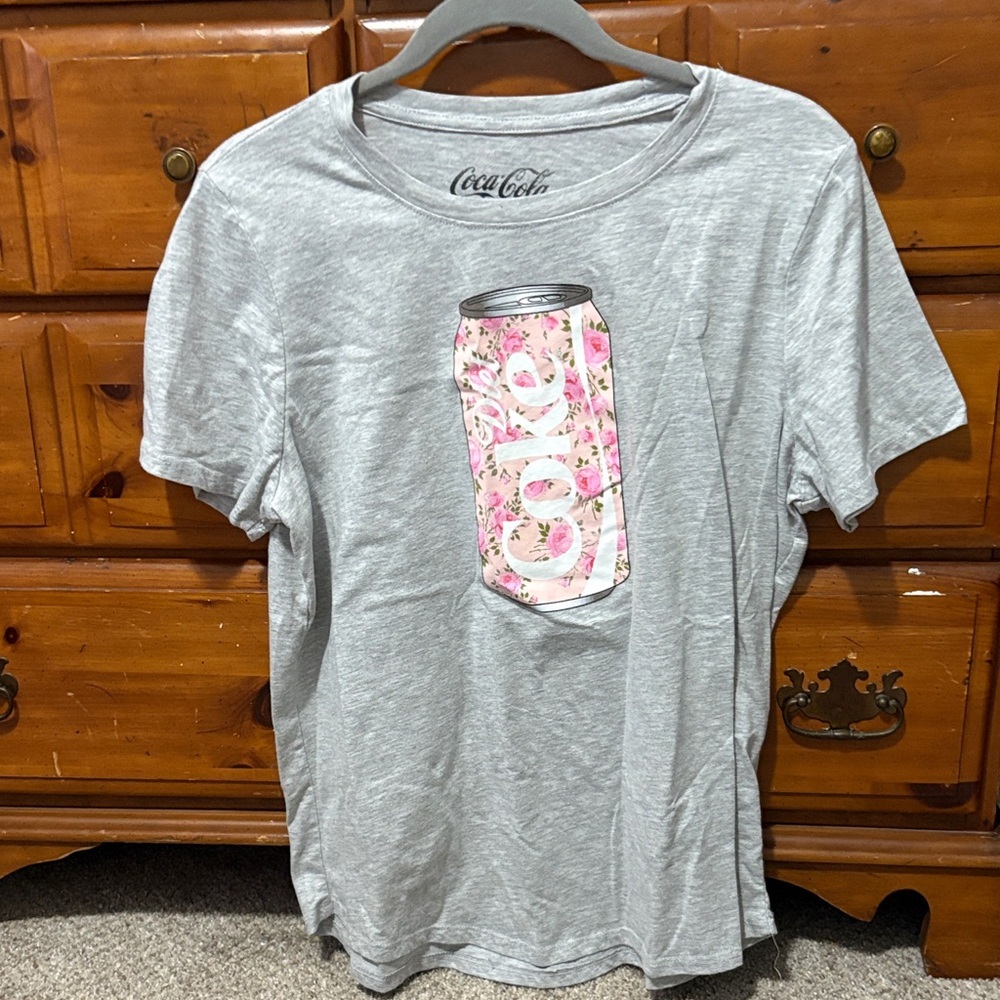 Coca Cola Gray Tee with Pink Floral Can Design